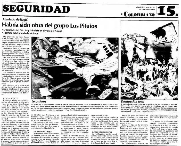 Archivo de prensa sobre la explosión en el barrio San Pío X. FOTO: Archivo EL COLOMBIANO