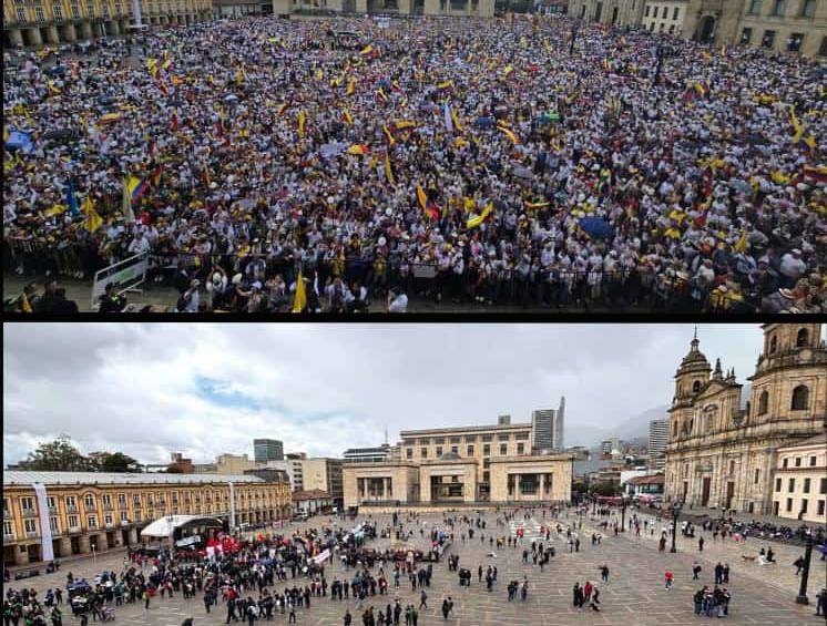 En la convocatoria hecha por el presidente Petro se ven los logos también del Pacto Histórico. Fotos: (Arriba) Redes canciller Laura Sarabia. (Abajo) Javier González Penagos.