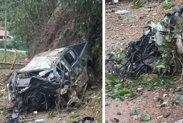 Así quedó la patrulla policial que fue atacada con explosivos el pasado mes de abril. FOTOS: CORTESÍA Así quedó la patrulla policial que fue atacada con explosivos el pasado mes de abril. FOTOS: CORTESÍA