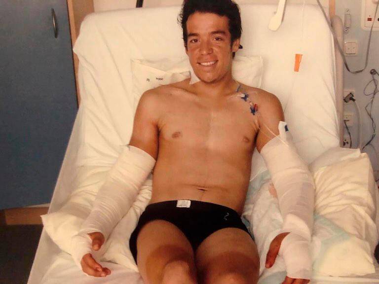 Imagen real de 2007, tras el accidente que Rigoberto Urán tuvo en la Vuelta a Alemania. FOTO Tomada de Instagram