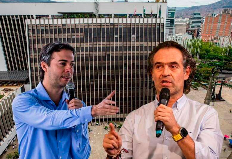 El alcalde de Medellín, Federico Gutiérrez (derecha), pidió investigar si durante la alcaldía de Daniel Quintero la gerencia de Afinia fue vendida a grupo de políticos. FOTOS: ARCHIVO EL COLOMBIANO