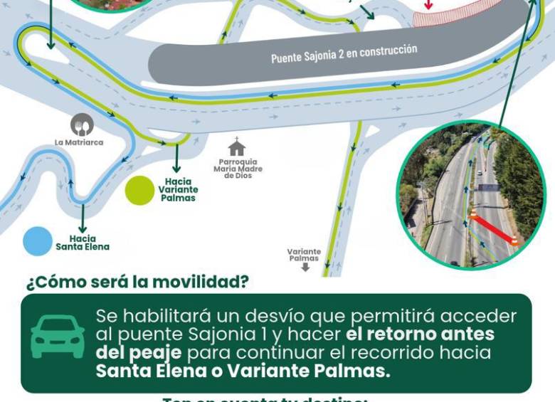 Información sobre el cierre en Sajonia y las vías alternas. FOTO Gobernación de Antioquia. 