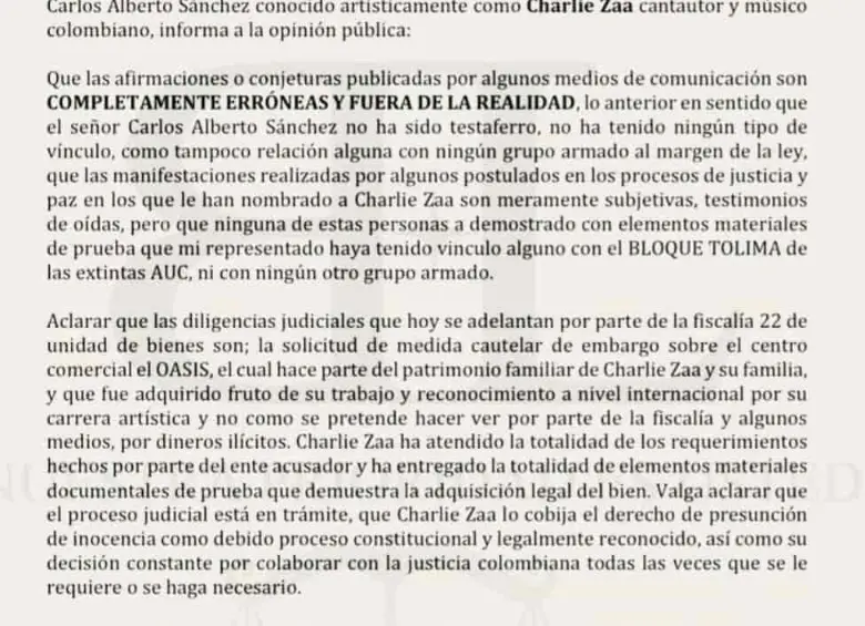 Comunicado de la firma Alberto Barrios &amp; Abogados Asociados por medio de historias en Instagram.