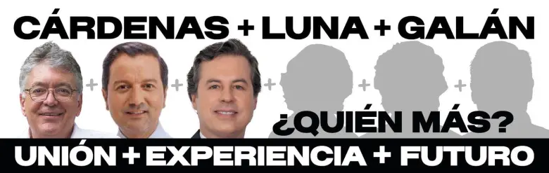 La foto de la valla con los tres precandidatos, buscando que más políticos se sumen. FOTO: REDES SOCIALES La foto de la valla con los tres precandidatos, buscando que más políticos se sumen. FOTO: REDES SOCIALES