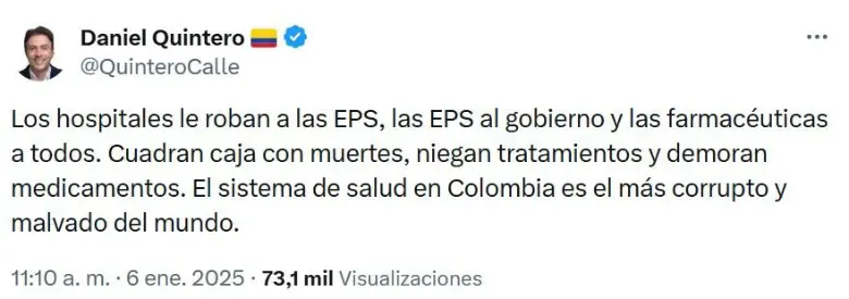 Daniel Quintero atacó a Sura y a las EPS, dejó en muletas al Hospital General de Medellín y ahora será superintendente de Salud