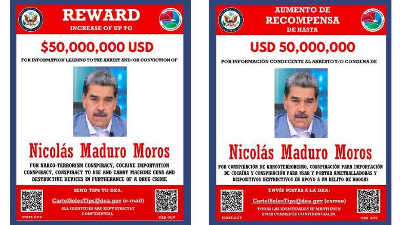 El nuevo afiche de recompensa de Estados Unidos contra Nicolás Maduro. FOTO: Cortesía DEA
