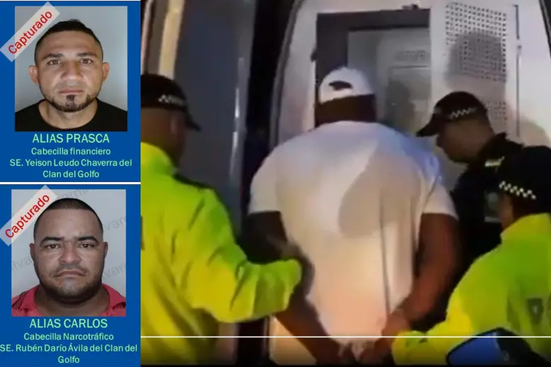 Alias Bendecido y otros criminales del Clan del Golfo capturados por las autoridades. FOTO: Policía Nacional