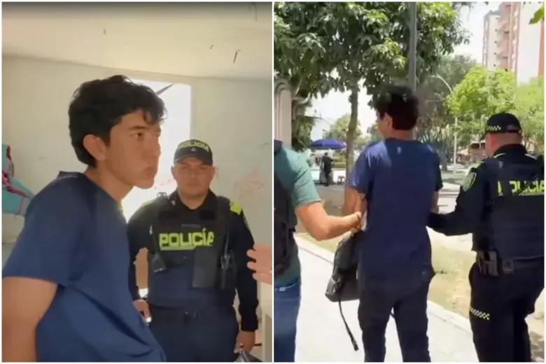 Juan José Camacho, un joven de 21 años, cuando fue capturado por las autoridades. FOTO: Captura video Policía Metropolitana de Bucaramanga