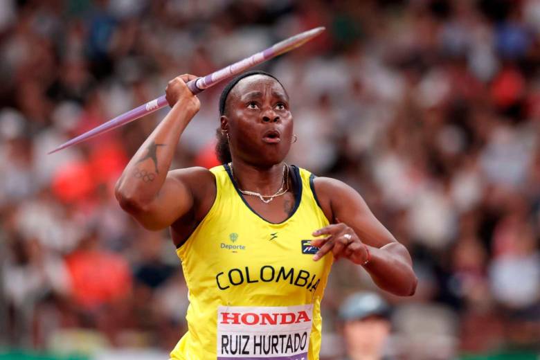 La colombiana Flor Denis Ruiz en acción en el Mundial de Atletismo de Tokio, en la prueba de lanzamiento de jabalina en la que es finalista. FOTO GETTY 