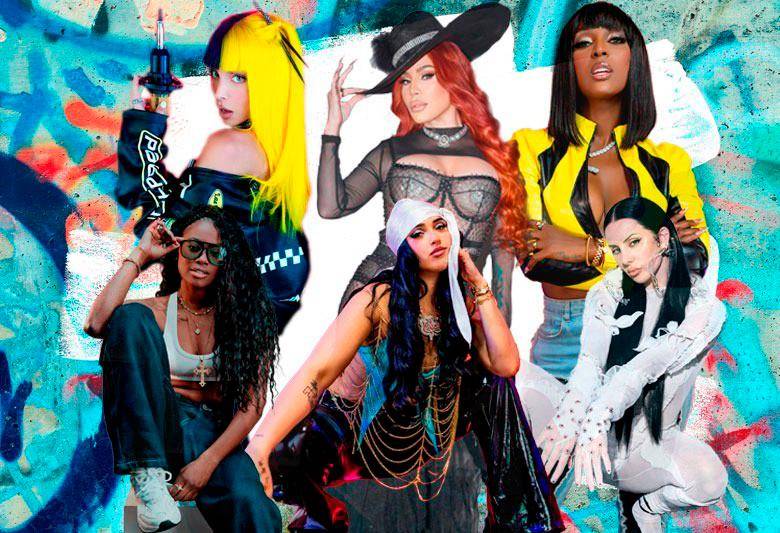 De izquierda a derecha, arriba: Chesca, Ivy Queen, Amara la negra. Abajo: Ysa C, Mariah Angeliq y Mala Rodríguez. El disco La Liga Femenina está disponible en plataformas digitales. Fotos Cortesía.