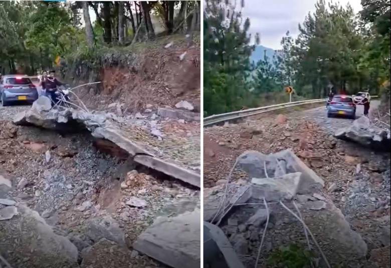 Así quedó la vía que comunica al casco urbano de Suárez con el corregimiento La Betulia, en Cauca. IMÁGENES TOMADAS DE VIDEO CIUDADANO.