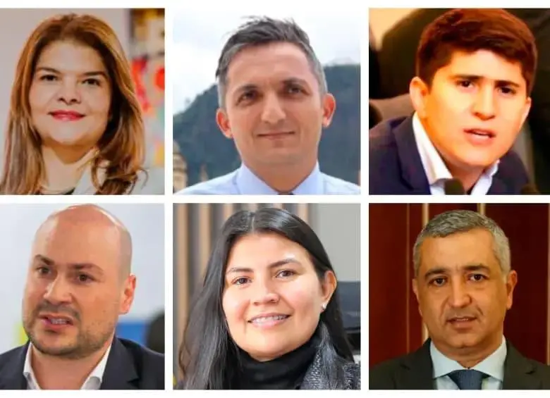 Arriba, de izquierda a derecha: Liliana Bitar, Juan Pablo Gallo Maya y Wadith Manzur. Abajo, de izquierda a derecha: Julián Peinado, Karen Manrique y Juan Diego Muñoz. FOTO: EL COLOMBIANO/Red social X/CÁMARA DE REPRESENTANTES