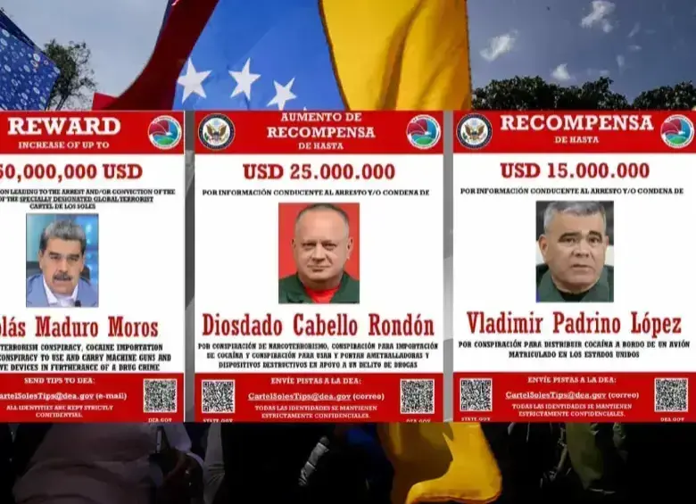 La recompensa de Estados Unidos por Maduro, Cabello y Padrino López. Foto: Embajada de Estados Unidos.