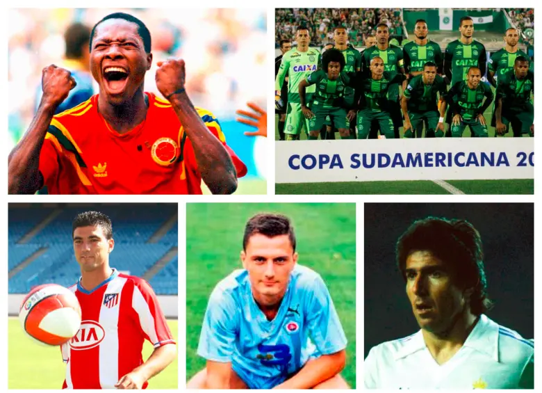 En la imagen aparecen Freddy Rincón, el Chapecoense, José Antonio Reyes, Dubovsky y Juanito, todos con un destino trágico. FOTOS GETTY, AFP Y COLPRENSA