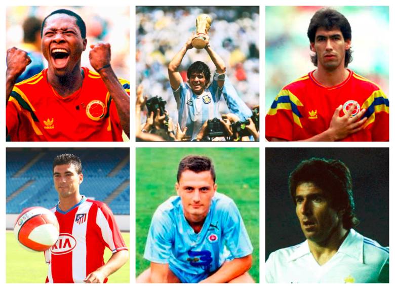 En la imagen aparecen Freddy Rincón, Diego Maradona, Andrés Escobar, José Antonio Reyes, Dubovsky y Juanito, todos con un destino trágico. FOTOS GETTY, AFP Y COLPRENSA