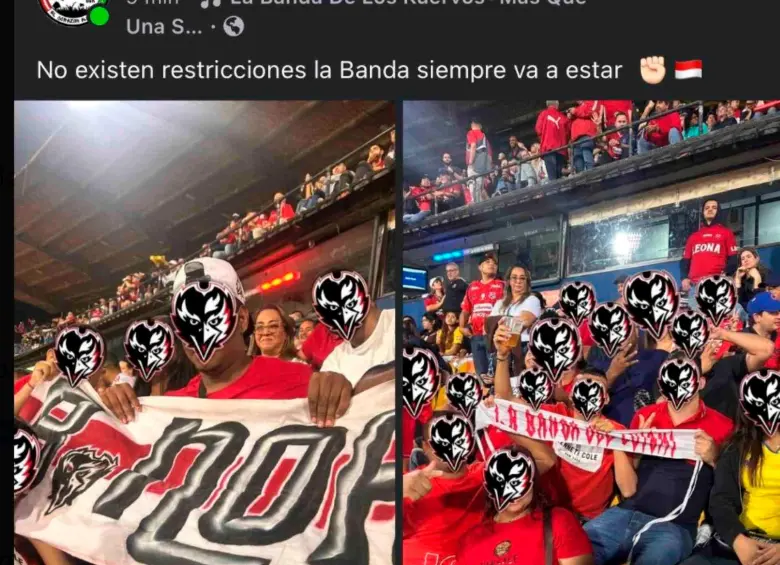 Esta es una de las imágenes que compartieron los hinchas del Junior desde la tribuna occidental del Atanasio Girardot. Al parecer se trata de integrantes de Los Kuervos barra brava del cuadro Tiburón. FOTO TOMADA X
