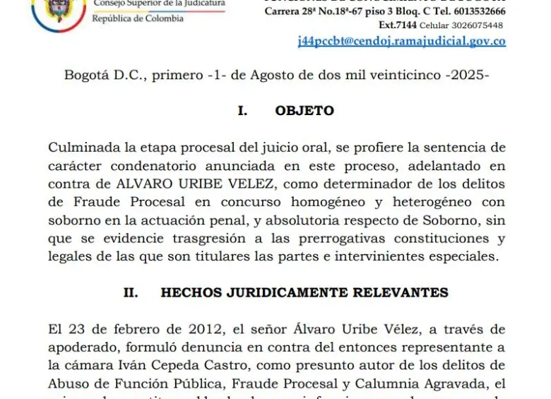 Hechos jurídicos relevantes del caso Uribe.