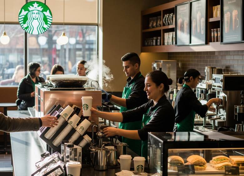 El caso más extremo es el de Starbucks, la cadena mundial de café. Su director ejecutivo, Brian Niccol, se embolsó 95,8 millones de dólares en 2024, frente a un salario medio de 14.674 dólares para sus empleados. FOTO: Made with Google AI.