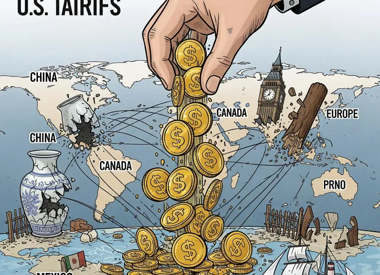 La tasa del 10 % se aplicará a países con superávit comercial, es decir, a los que Estados Unidos exporta más de lo que importa, como Colombia. FOTO: imagen ilustrativa generada con IA.