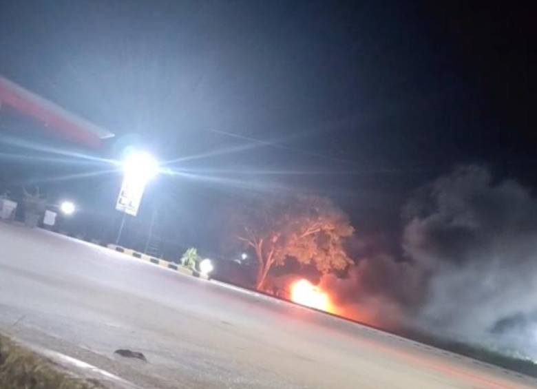 Momento del atentado en la base militar de Aguachica, Cesar. FOTO: CORTESÍA