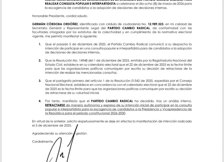 Cambio radical no participará en la consulta interpartidista. Foto: redes sociales