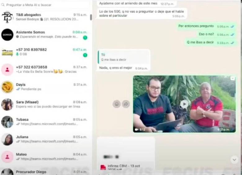 Pantallazo del chat donde enviaron el video. Arriba, el diálogo aludido. IMAGEN TOMADA DE AUDIENCIA