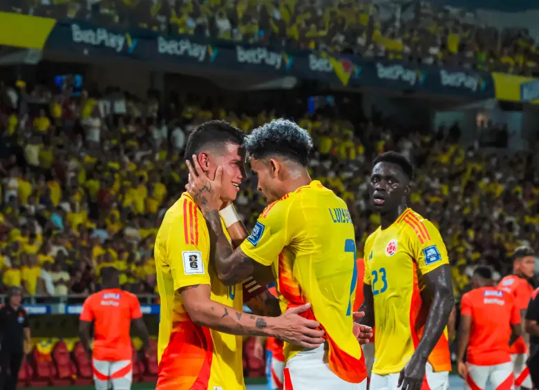 James Rodríguez, Luis Díaz y Dávinson Sánchez, tres bastiones en el equipo que orienta el argentino Néstor Lorenzo. FOTO getty