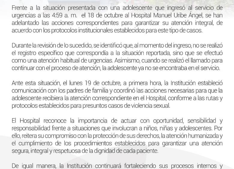“No se realizó el registro específico”: denuncian negligencia de hospital de Envigado en atención a joven víctima de abuso sexual