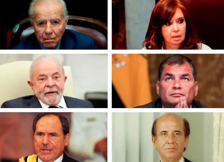 Los expresidentes de Argentina, Carlos Menem y Cristina Fernández; y los de Brasil, Lula da Silva; de Ecuador, Rafael Correa y Abdalá Bucaram, y de Venezuela, Carlos Andrés Pérez. FOTO CORTESÍA