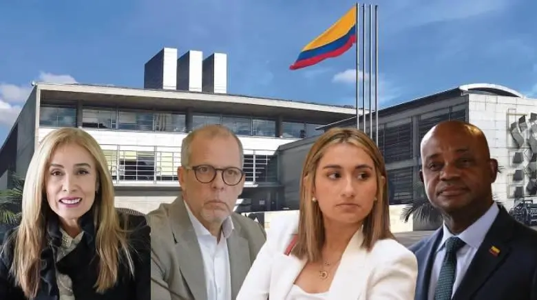 De izquierda a derecha: Viviana León Herrera (gerente de la Imprenta), Alfredo Saade (jefe de despacho presidencial) Laura Sarabia (excanciller) y Luis Gilberto Murillo (excanciller). Fotos: Colprensa, Presidencia, Cancillería, cortesía