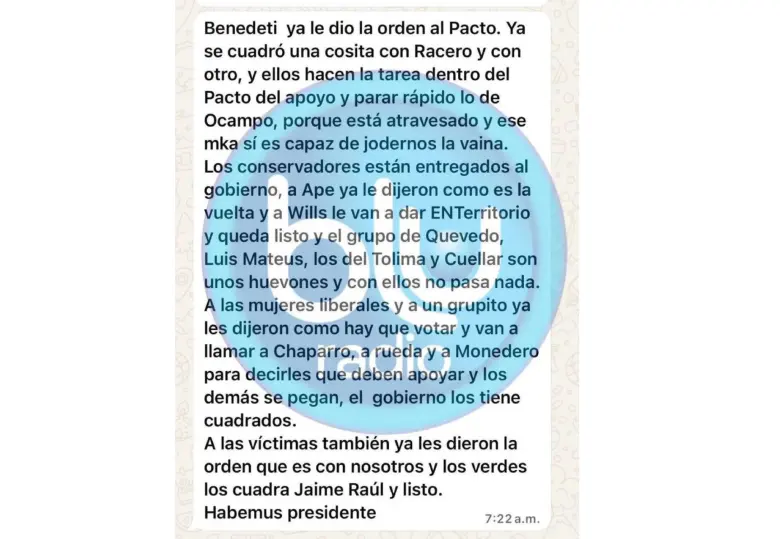 Este fue el chat que se filtró. FOTO: CORTESÍA BLU RADIO