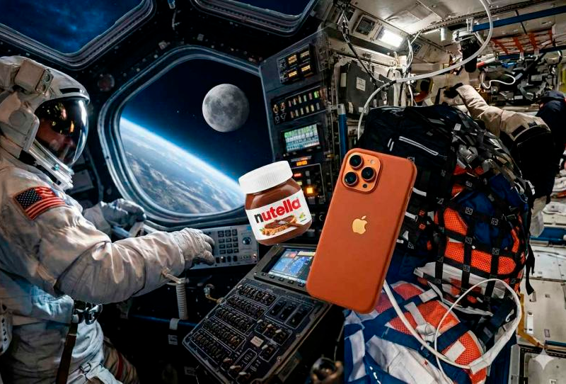 La aparición espontánea de Nutella en el espacio desató millones de visualizaciones en redes. FOTO: Generada con IA