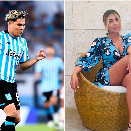 El futbolista Juan Fernando Quintero y y su esposa Johana Osorio. FOTOS: Tomadas de X @RacingClub e Instagram @johana_osorioq 