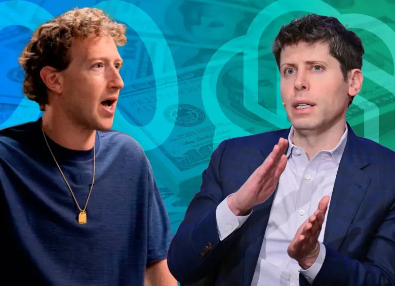 Mark Zuckerberg, CEO de Meta; y Sam Altman, CEO de OpenAI, participan personalmente en la cacería de talento, enviando mensajes directos, invitando a candidatos a sus casas y ofreciendo acceso a cantidades masivas de potencia computacional. FOTO: Getty.