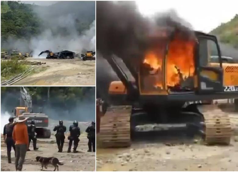 En el operativo, la Fuerza Pública destruyó e inutilizó 14 retroexcavadores. FOTO: Cortesía MinDefensa