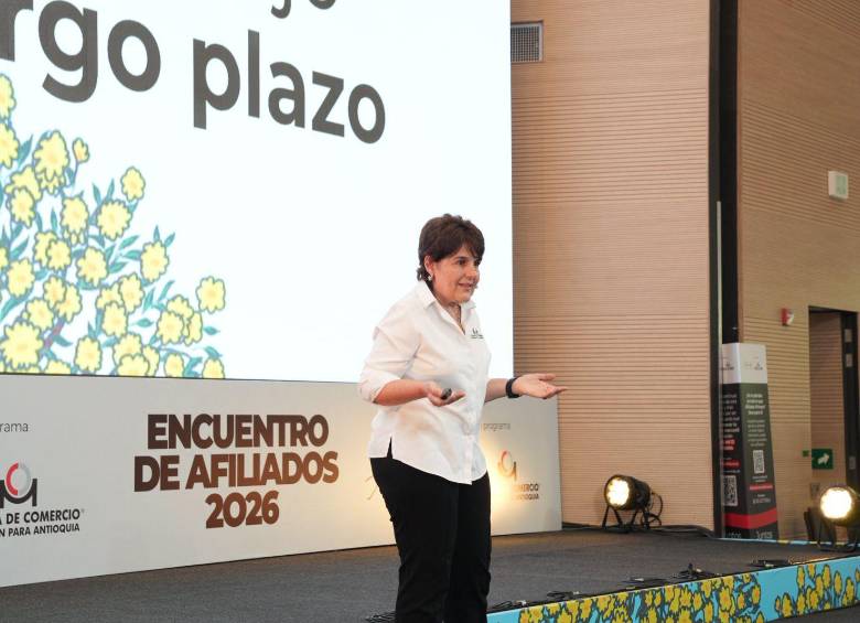 Lina Vélez, presidenta de la Cámara de Comercio de Medellín para Antioquia, en el Encuentro de Afiliados 2026 . Fotos: Cortesía