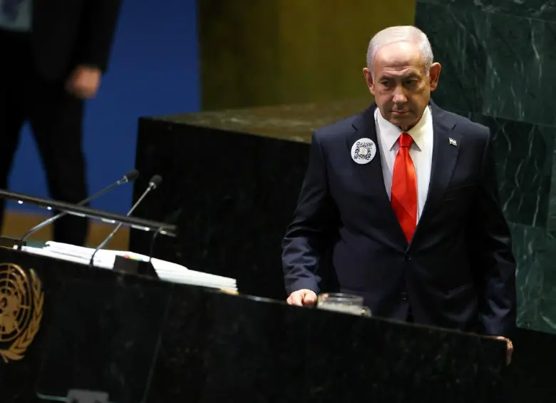 Netanyahu llegando a dar su discurso ante Naciones Unidas. FOTO: AFP