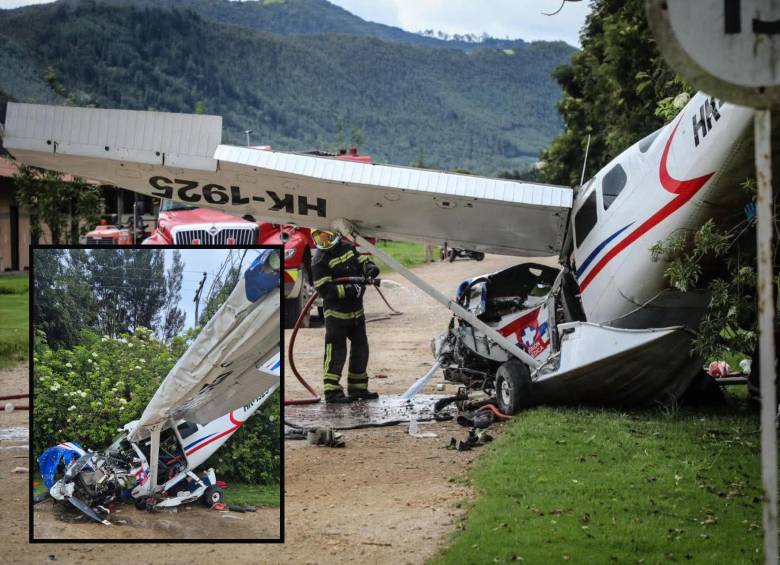 Así quedó la avioneta accidentada este sábado en el municipio de Chía. FOTO: imagen tomada de redes.