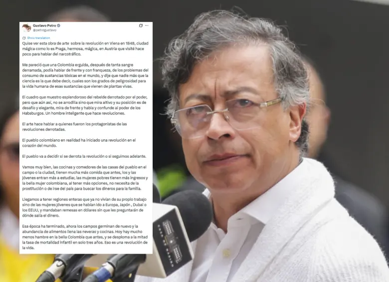 Gustavo Petro compartió el extenso mensaje a través de su cuenta en X. Foto: Colprensa/Redes sociales. 
