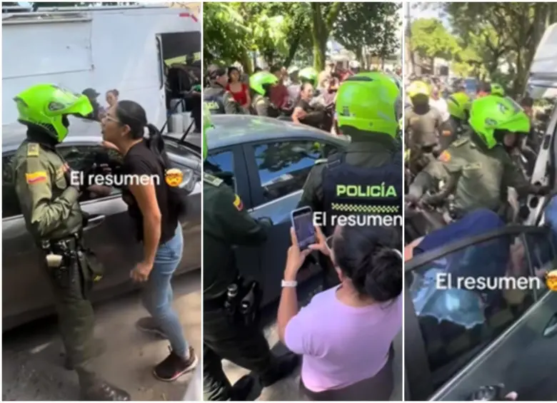 Secuencia de la mujer alegando con los policías tras descubrir al hombre infiel. FOTO: Captura video redes sociales