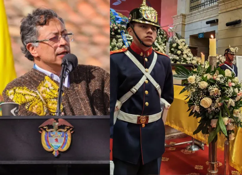 Gustavo Petro expresó su molestia por los discursos pronunciados en el funeral de Miguel Uribe Turbay. Fotos: Presidencia y Colprensa