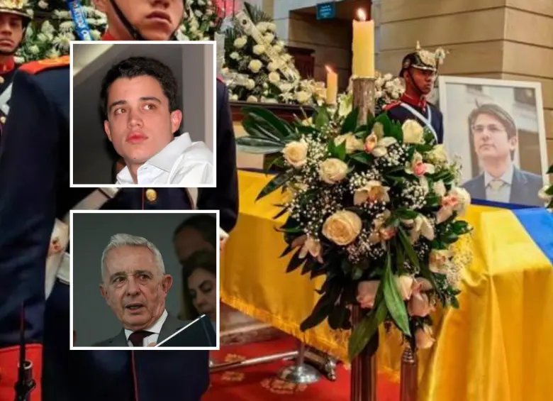 Jerónimo Uribe estuvo en representación de su padre, el expresidente Álvaro Uribe Vélez, y se refirió sobre la ausencia de su padre en el funeral de Miguel Uribe. FOTO: Colprensa