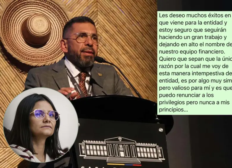 Jefe financiero saliente de Presidencia, Sergio Beltrán y parte del chat donde se despidió tras su renuncia. Abajo, Angie Rodríguez directora del DAPRE. Foto: Presidencia y cortesía.