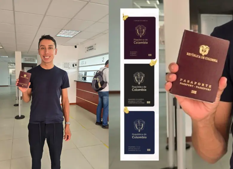 El nuevo pasaporte (vertical) vs el viejo pasaporte (el que Egan Bernal tiene en la mano). FOTO: REDES SOCIALES.