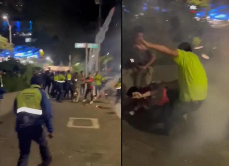 Enfrentamiento entre manifestantes y funcionarios de la secretaría de Seguridad y Convivencia. FOTOS: CAPTURA VIDEO