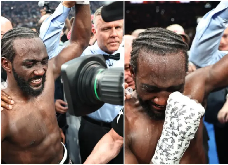 Momento en que Crawford le ganó a Canelo. FOTO: Redes sociales @tbudcrawford