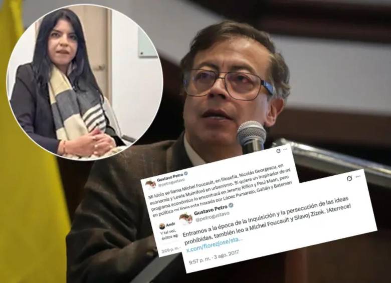 Deicy Jiménez señaló en su testimonio que el entonces jefe de Estado usaba cuentas falsas en redes en referencia a pensadores o filósofos. FOTO: Captura de video de Semana, @petrogustavo y Colprensa.