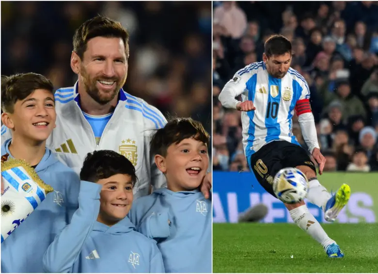 Messi junto con sus hijos en la previa del partido. FOTO: Redes sociales Argentina