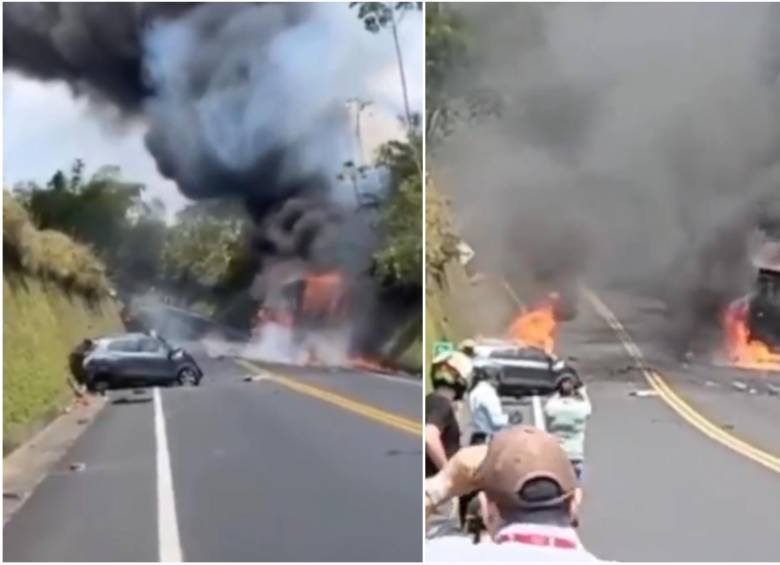 Las autoridades confirmaron que la víctima quedó atrapada dentro del vehículo particular en el sector de Punto 30. Falleció de manera inmediata. FOTO: Captura de video redes sociales @ColombiaOscura
