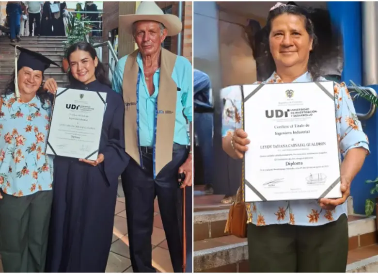 La joven le puso a sus padres su birrete y estola como símbolo de agradecimiento por todo en la vida. FOTO: Redes sociales @leydy_carvajal